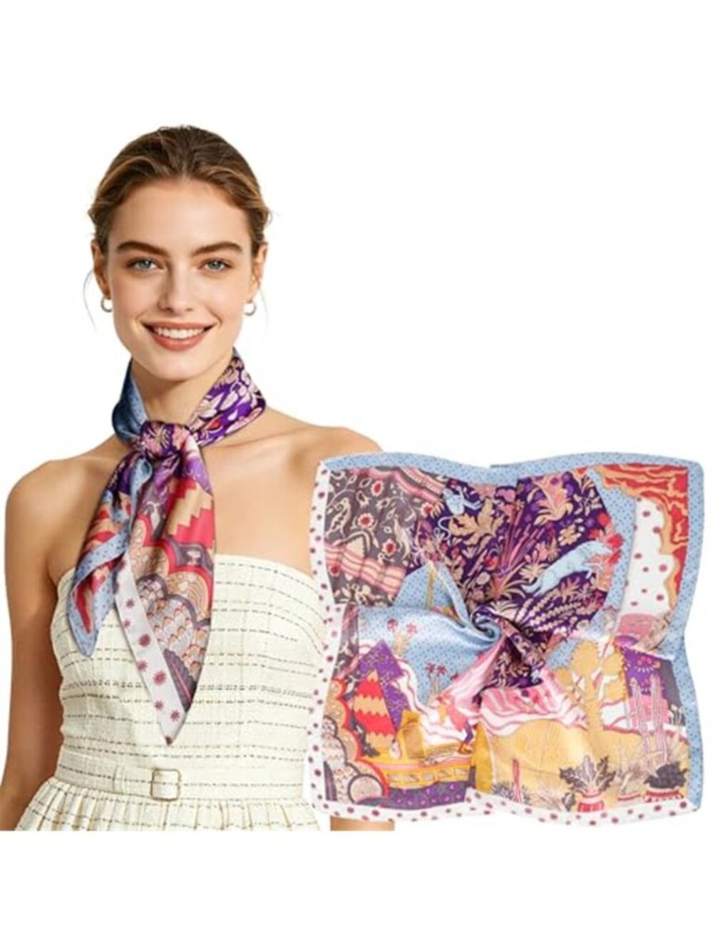 Women's Silk-Like Square Scarf 27.5" Satin Hair Head Neck Scarf Bandana